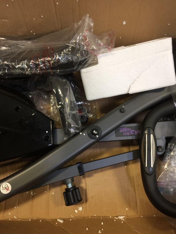 Photo 5 of ***INCOMPLETE FOR PARTS ONLUY***As Seen On TV Slim Cycle Stationary Bike by Bulbhead, Most Comfortable Exercise Machine, Thick, Extra-Wide Seat & Back Support Cushion, Recline or Upright Position, Twice the Results in Half the Time
