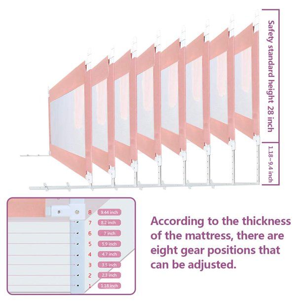 Photo 2 of Baby Bed Enclosure Fence  Bed Rails 47''60''70''80''87''(L) Height Adjustable Bed Guard (Pink)
