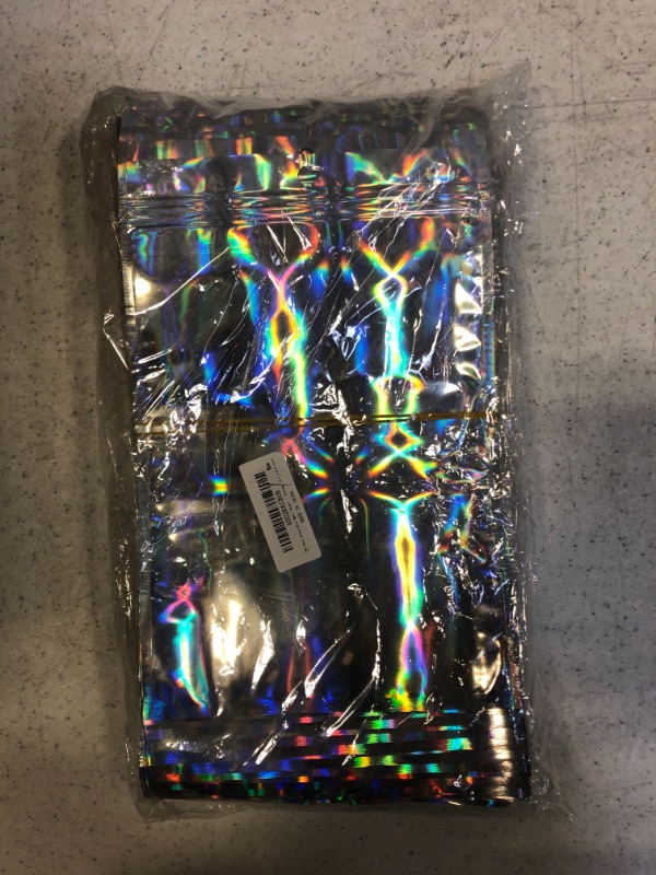 Photo 2 of 100 Packs Resealable Smell Proof Bags Mylar Ziplock Bags Aluminum Foil Pouch Bag Holographic Flat Foil Bags for Favor Food Storage Gift Package Supplies 