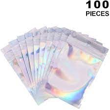 Photo 1 of 100 Packs Resealable Smell Proof Bags Mylar Ziplock Bags Aluminum Foil Pouch Bag Holographic Flat Foil Bags for Favor Food Storage Gift Package Supplies 