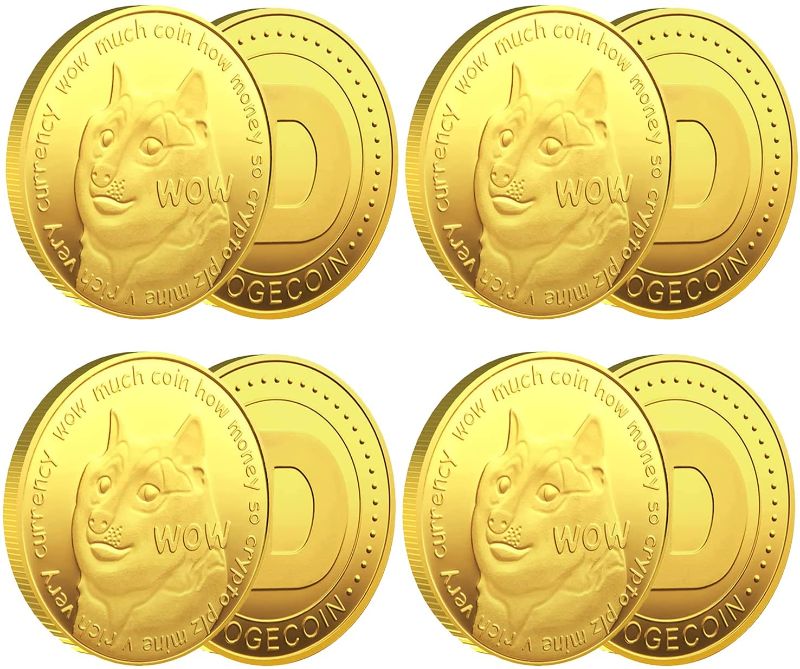 Photo 1 of COUOAO 4PCS Gold Dogecoin Commemorative Coin Gold Plated Doge Coin 2021 Limited Edition Collectible Coin with Protective Case-B
