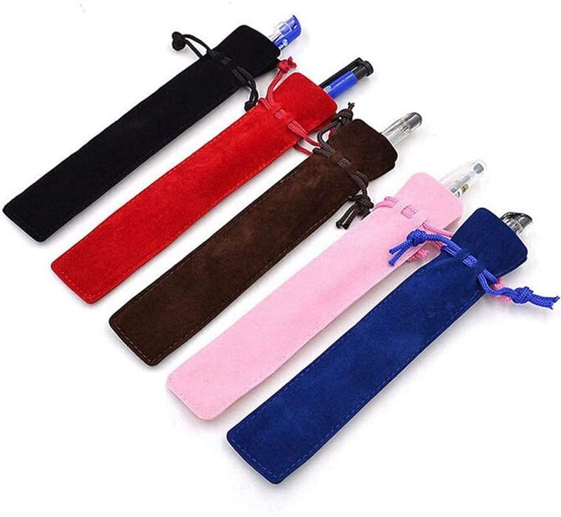 Photo 1 of 12 Pieces Flannel Pen Drawstring Pouch - Sleeve Single Pen Bags - Protective Holder Pencil Bag Storage Set - Drawstring Pen Case for School or Offeice Ballpoint/Fountain Pens - Black, Blue, Red, Pink
