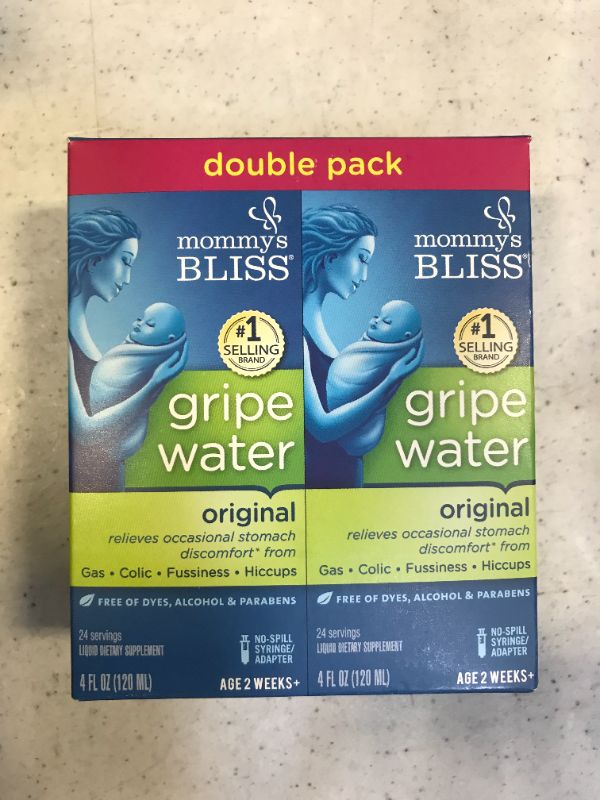 Photo 2 of Mommy's Bliss Original Gripe Water, Gas and Colic Relief, Gentle and Safe, Made for Infants, 2 Weeks+, 8 Fl Oz (2 Bottles)
exp 11/22