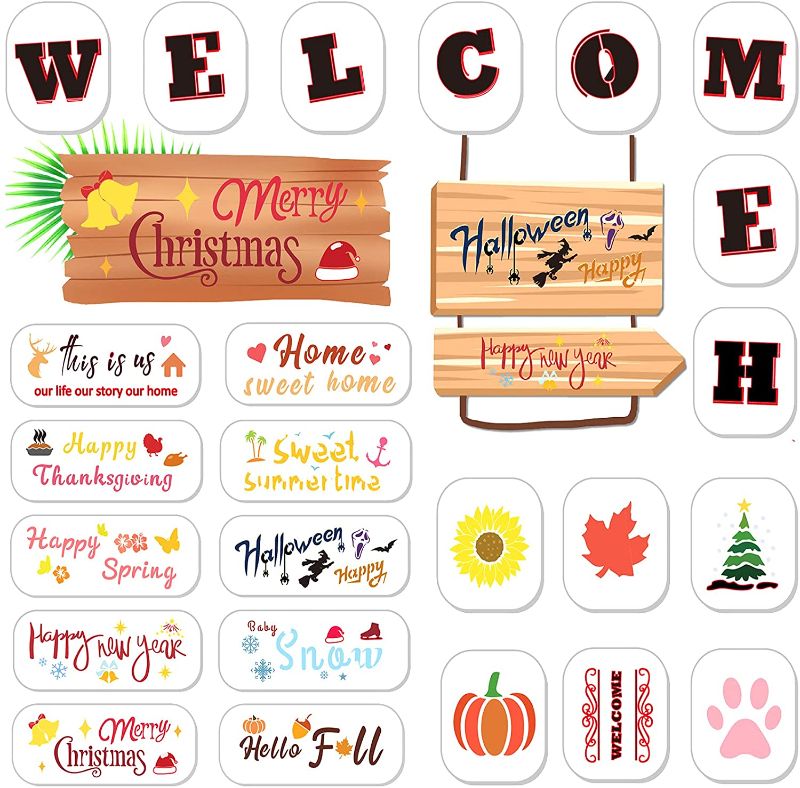 Photo 1 of 24Pcs Reusable Welcome Stencils and Seasonal Stencils for Painting on Wood, Welcome Sign for Front Door Porch or Outside, Signs for Home Decorations, Easy to Use Horizontal and Vertical Stencils
3 PCK
