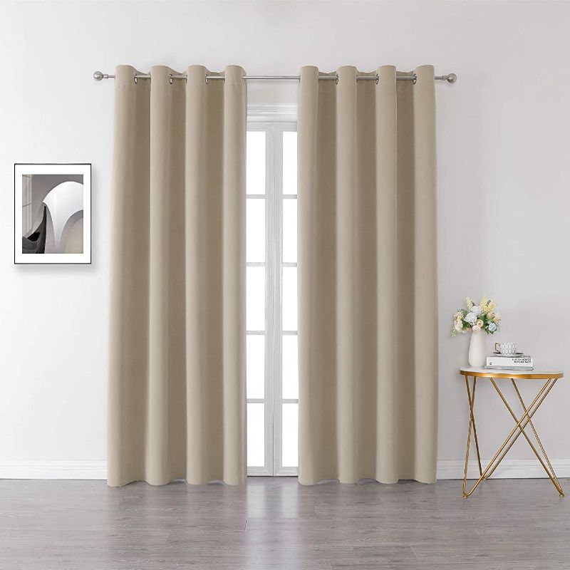 Photo 1 of BERSWAY 100% Blackout Curtains & Drapes for Living Room 63 Inch Length,Modern Thermal Insulated Black Out Velvet Curtain for Bedroom,Khaki,2 Panels, 63 Inches
