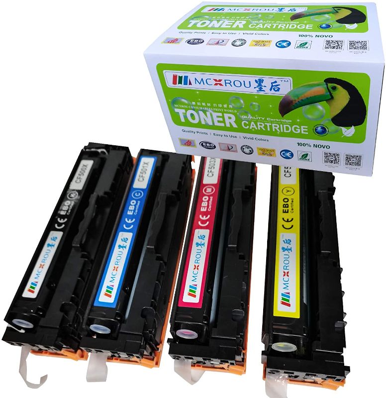 Photo 1 of MCXROU MC-CF500X Compatible Toner Cartridge Replacement for HP CF500X CF501X CF502X CF503X (HP 202X) High Yield 4 Pack Black Cyan Magenta Yellow for Color Laserjet Pro M254dw MFP M281cdw MFP M281fdw EXP 01/2023
