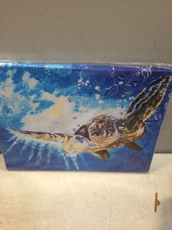 Photo 1 of ANGUSCPYS Sea Turtle Wall Art Coastal Decor for Bathroom Bedroom Blue Ocean Prints Canvas Framed Picture Sea Life Living Room Office Small Painting Beach Theme Artwork Decoration 12X16"