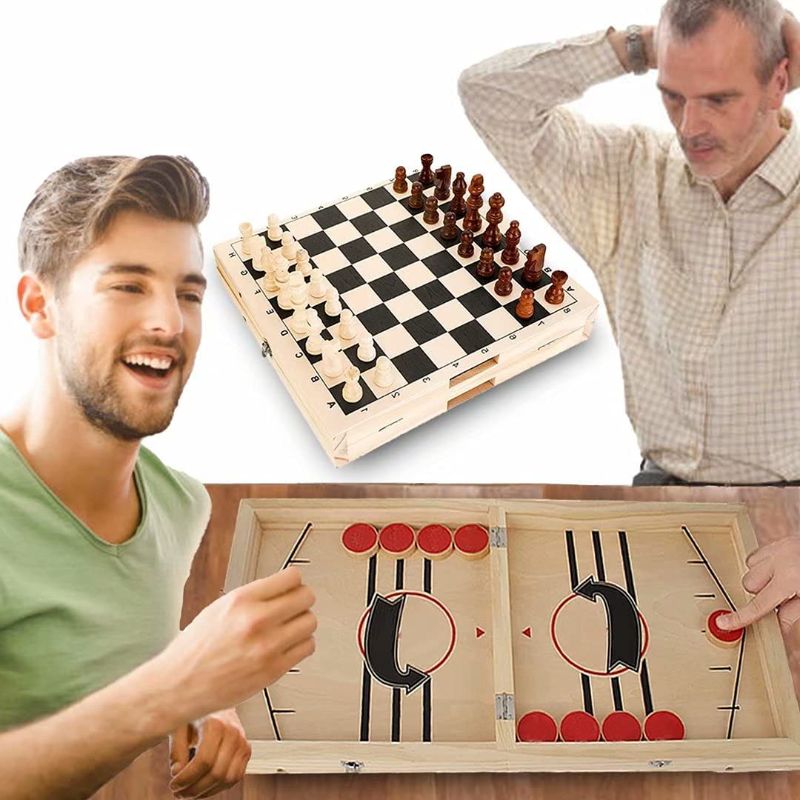 Photo 1 of Chess Set for Adults Unique - Fast Sling Puck Game & Chess 2 in 1 Set?Table Battle Game for Kids and Adults ?Portable Wooden Hockey Travel Games ?Foosball Board Games for Family