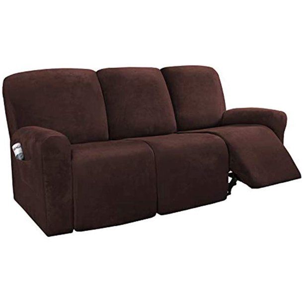 Photo 1 of 8-Pieces Recliner Cover 3 Cushion Sofa Velvet Stretch Reclining Couch Cover, Large brown 