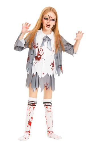 Photo 1 of IKALI Zombie Student Costume for Girls Halloween Horror School Theme Party Outfit Kids Role Play Fancy Suit 3Pcs
size 4-6 year olds 120