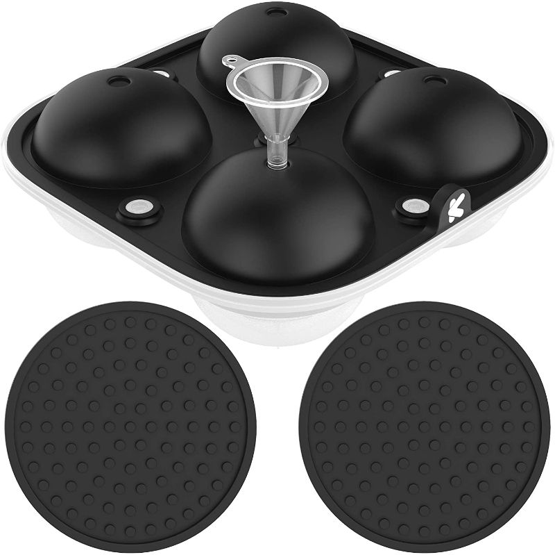 Photo 1 of Kimex Sphere Ice Cube Maker Trays with 2 Drink Coasters-2.5 Inch Round Ice Cube Mold