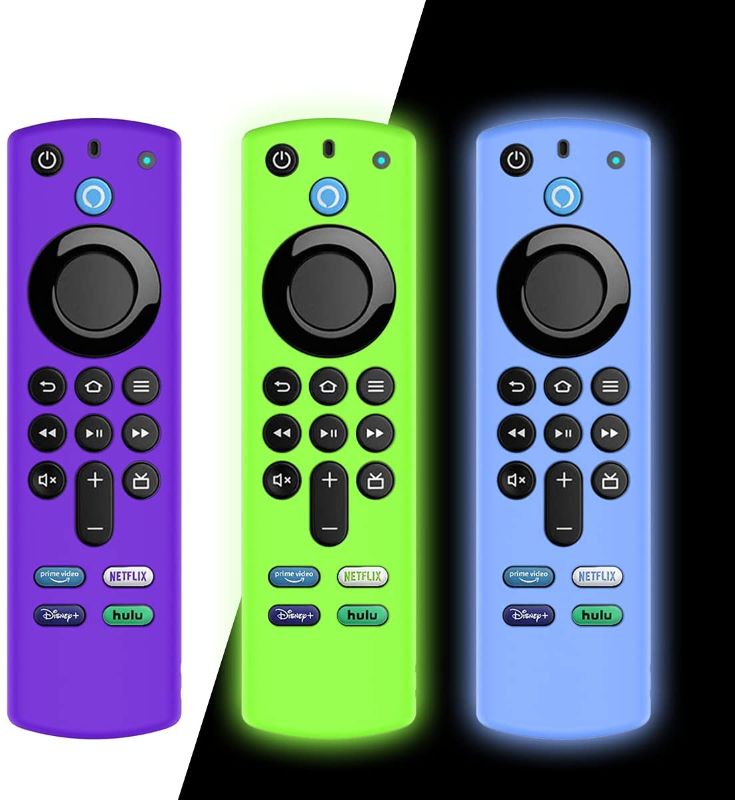 Photo 1 of [3PCS] Woocon Upgrade Remote Case for All-New Alexa Voice 2020(3rd Gen), Soft Silicone Cover for Fire TV Stick 4K(Remote Control | Light Weight/Anti Slip/Shock Proof(Purple+Glow Blue+Glow Green)
