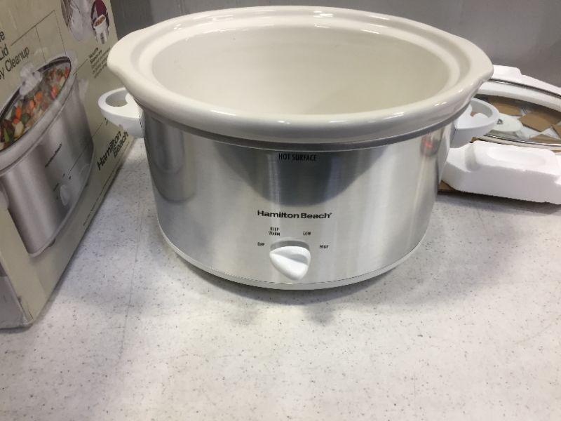 Photo 3 of Hamilton Beach 4-Quart Slow Cooker with Dishwasher-Safe Stoneware Crock & Lid, Stainless Steel (33140V)