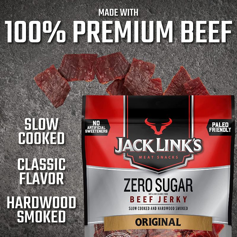 Photo 1 of 1 - Jack Link’s Beef Jerky, Zero Sugar, 7.3 Oz Bags, Paleo Friendly Snack with No Artificial Sweeteners, 13g of Protein and 70 Calories Per Serving, No Sugar Everyday Snack (Packaging May Vary)
best by 12-2-21