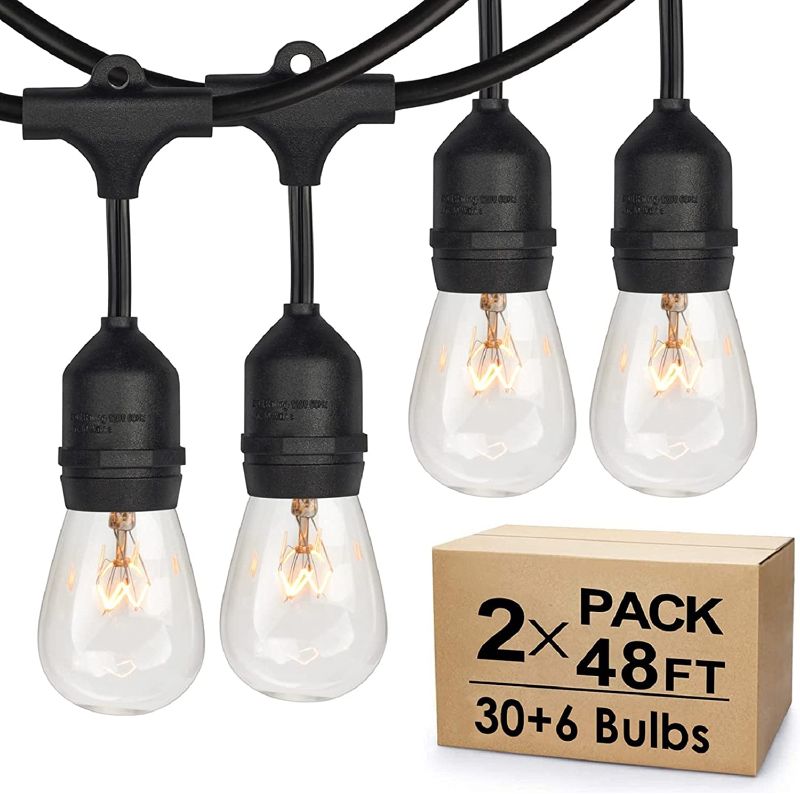 Photo 1 of 2-Pack 48Ft Dimmable Outdoor Bistro String Lights for Patio, Waterproof Hanging Vintage 11W Edison Bulbs, 48Ft Commercial Lights String Perfect for Cafe Backyard Pergola, Blk(96ft)
