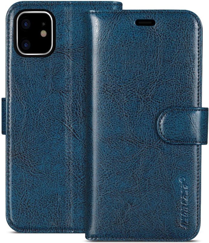 Photo 2 of JISON21 iPhone 11 Wallet Case, iPhone 11 Wallet Case with Card Holder, Leather Flip Folio Cover with Magnetic Closure Kickstand Function for Apple iPhone 11 6.1” (Blue)
