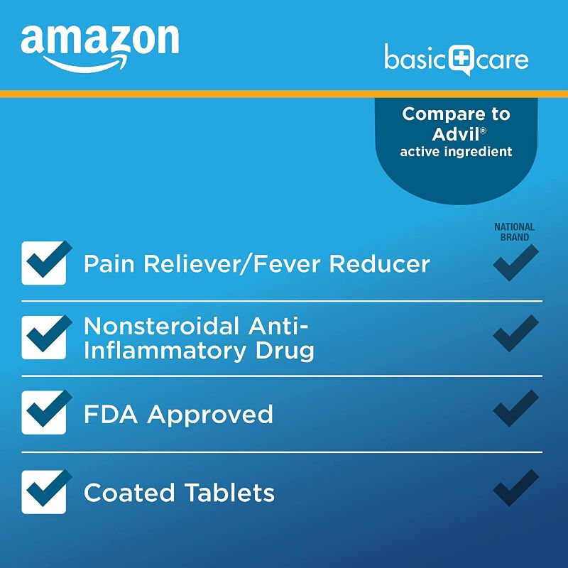 Photo 2 of Amazon Basic Care Ibuprofen Tablets, Fever Reducer and Pain Relief from Body Aches, Headache, Arthritis Pain and More, 500 Count
