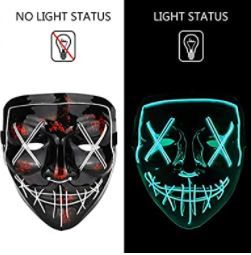 Photo 2 of Halloween Purge Led Mask, Halloween Scary Cosplay Mask, Light Up Mask for Festival Party Adults Costume Men Women (3 pack) (color will vary)
