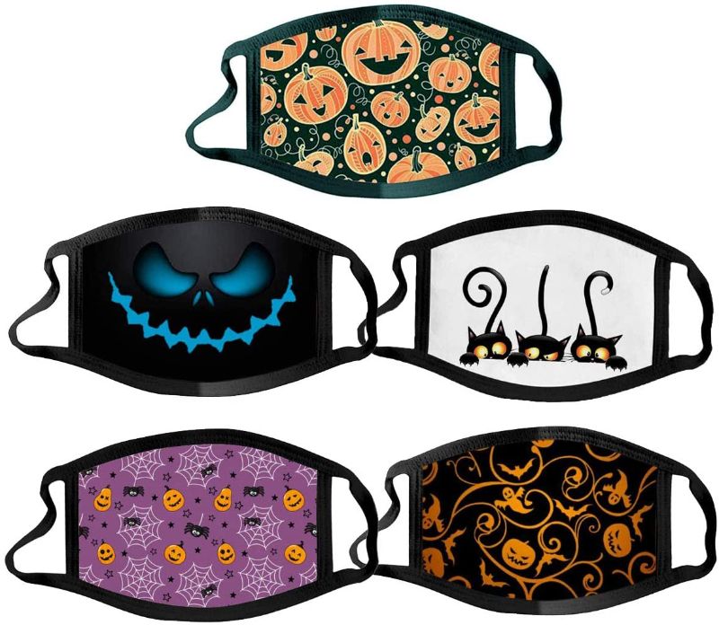 Photo 1 of 5Pcs Kids Cloth Face Mask ,Pumpkin Adjustable Mask Pattern Cloth Halloween Mask for Kids Ages 3-12 (5 pack, 25 masks in total)

