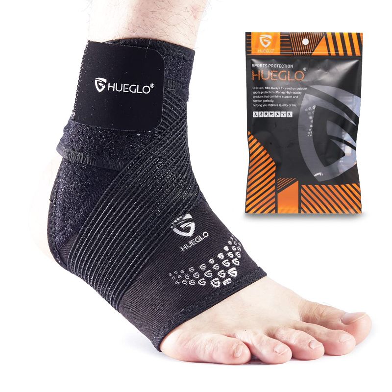 Photo 1 of HUEGLO Ankle Brace for Sprained Ankle,Ankle Support for Women and Man,Adjustable Ankle Compression Sleeve for Sports,Sprains,Injury Recovery. (Medium) (2 pack)
