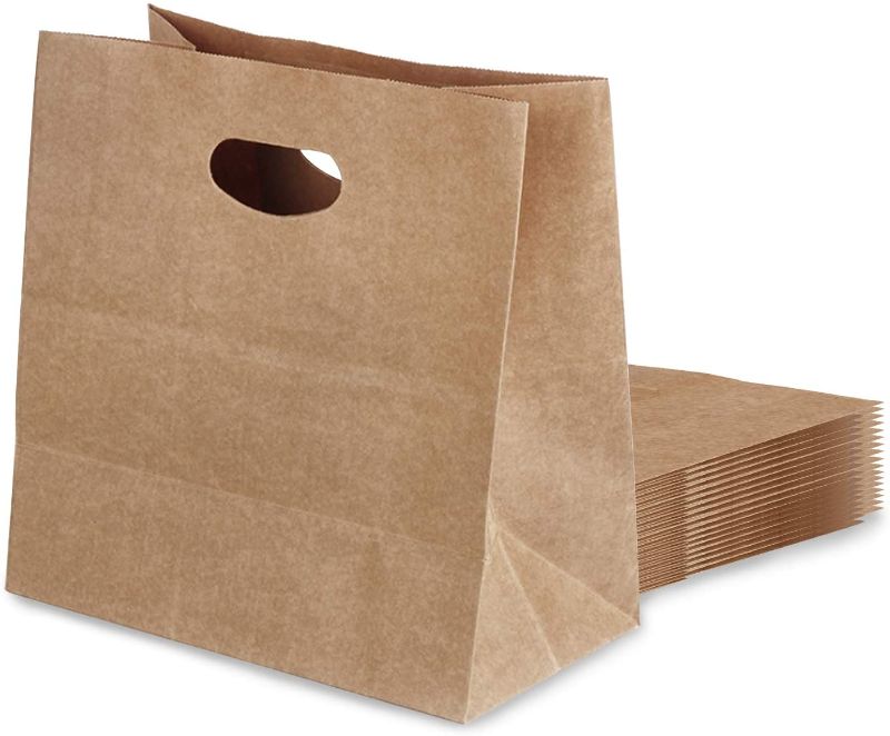 Photo 1 of 100+ Pcs Kraft Paper Bags, Brown Paper Gift Bags with Die Cut Handle, Kraft Paper Tote Bags Grocery Bags Shopping Bags Takeout Bags for Restaurant, Bakery, Retail
