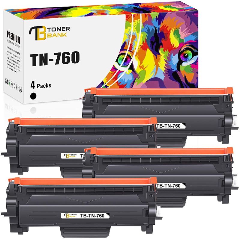 Photo 1 of Toner Bank Compatible Toner Cartridge Replacement for Brother TN760 TN-760 TN730 TN-730 for MFC-L2710DW DCP-L2550DW HL-L2350DW HL-L2390DW MFC-L2750DW HL-L2395DW HL-L2370DW Printer Ink (Black, 4-Pack)
