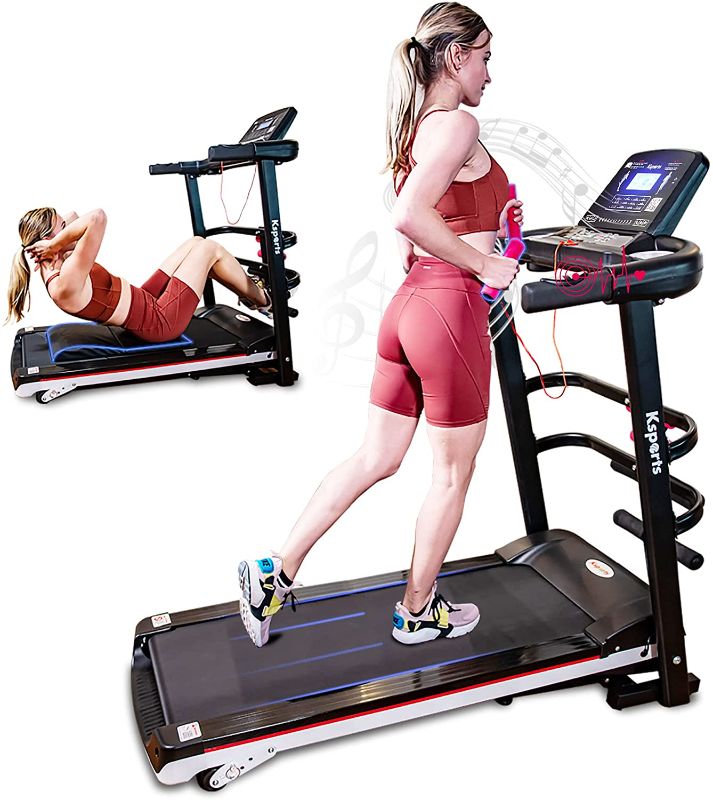 Photo 1 of Ksports Treadmill Bundle Comprising of Electric Folding Treadmill with Auto/Manual Incline Sit Ups Rack & Ab Mat, Dumb Bells for Home Office Gym Small Spaces, Running Machine with Smart APP - SEALED 
