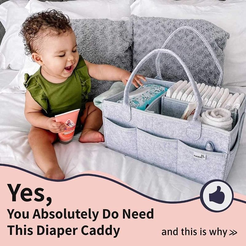 Photo 2 of Putska Baby Diaper Caddy Organizer: Portable Holder Bag for Changing Table and Car, Nursery Essentials Storage bins
