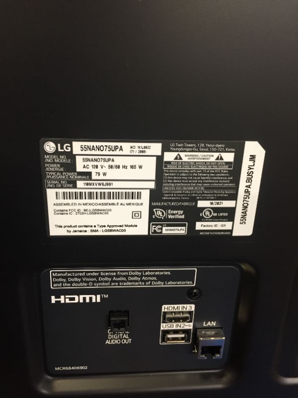 Photo 1 of LG NanoCell 75 Series 55” Alexa Built-in 4k Smart TV (3840 x 2160), 120Hz Refresh Rate, AI-Powered 4K Ultra HD, Active HDR, HDR10, HLG (55NANO75UPA, 2021)
