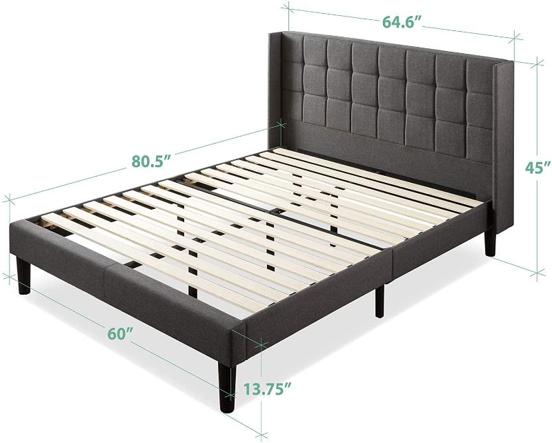 Photo 2 of ZINUS Dori Upholstered Platform Bed Frame with Wingback Headboard / Mattress Foundation / Wood Slat Support / No Box Spring Needed / Easy Assembly, King
