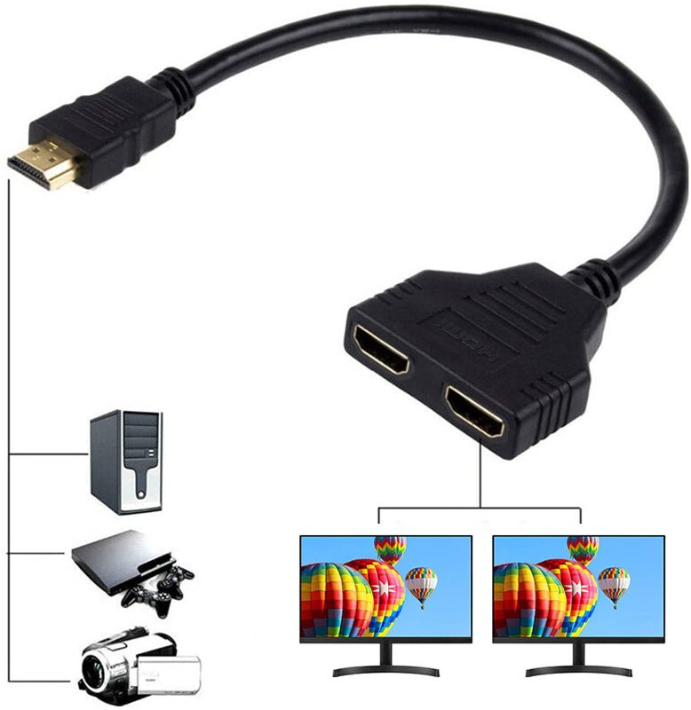 Photo 1 of HDMI Splitter Adapter Cable HDMI Male 1080P to Dual HDMI Female 1 to 2 Way HDMI Splitter Adapter Cable for HDTV HD, LED, LCD, TV, Support Two TVs at The Same Time
