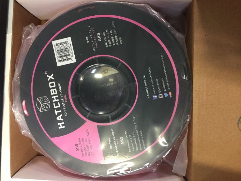 Photo 2 of HATCHBOX 3D ABS-1KG3.00-PNK ABS 3D Printer Filament, Dimensional Accuracy +/- 0.05 mm, 1 kg Spool, 3.00 mm, Pink
