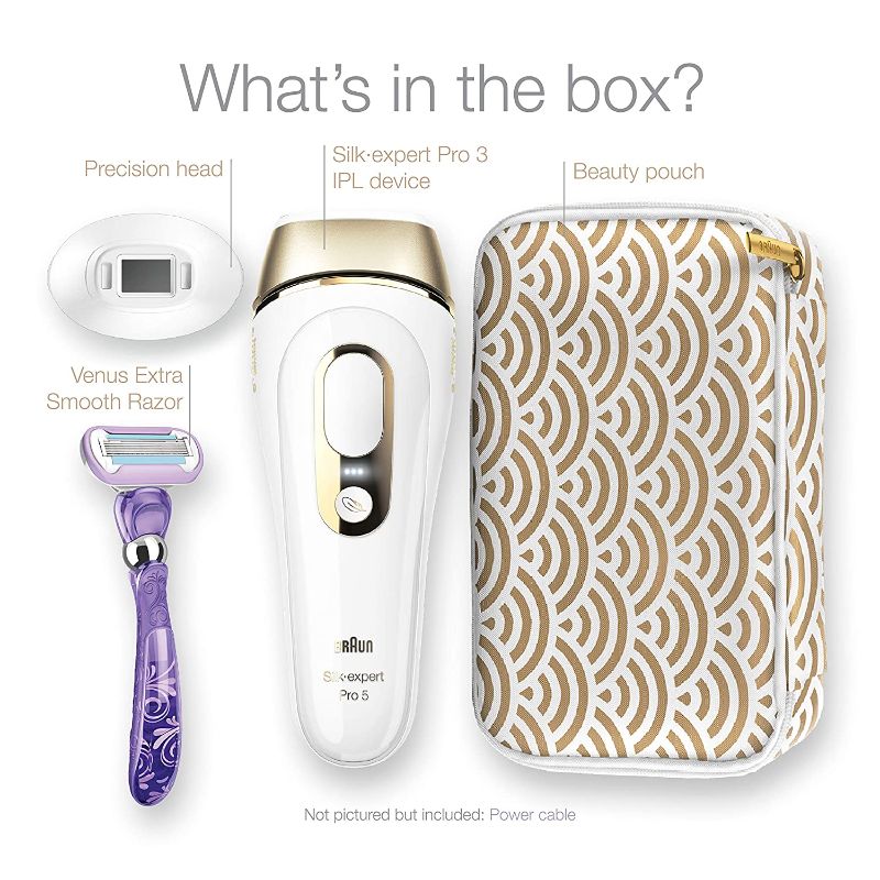 Photo 3 of Braun IPL Hair Removal for Women Silk Expert Pro 5 PL5137 with Venus Swirl Razor FDA Cleared Permanent Reduction in Hair Regrowth for Body Face Corded, Gold/White, 1 Count(Packaging May Vary)
