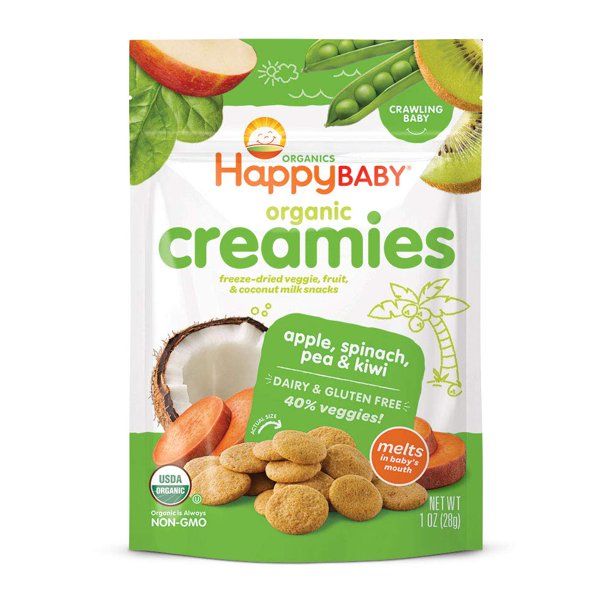 Photo 1 of Happy Baby Organic Creamies Freeze-Dried Veggie & Fruit Snacks with Coconut Milk Apple Spinach Pea & Kiwi 8CT--best before march 16 2022
