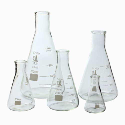 Photo 1 of 213B2 Karter Scientific Glass Erlenmeyer Flask 5 Piece Set 50, 150, 250, 500, & 1000ml
