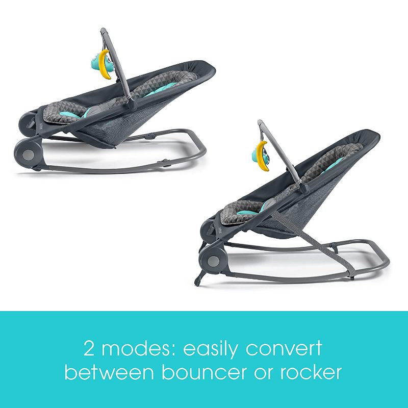 Photo 2 of Summer 2-in-1 Bouncer & Rocker Duo (Gray and Teal) Convenient and Portable Rocker and Bouncer for Babies Includes Soft Toys and Soothing Vibrations
