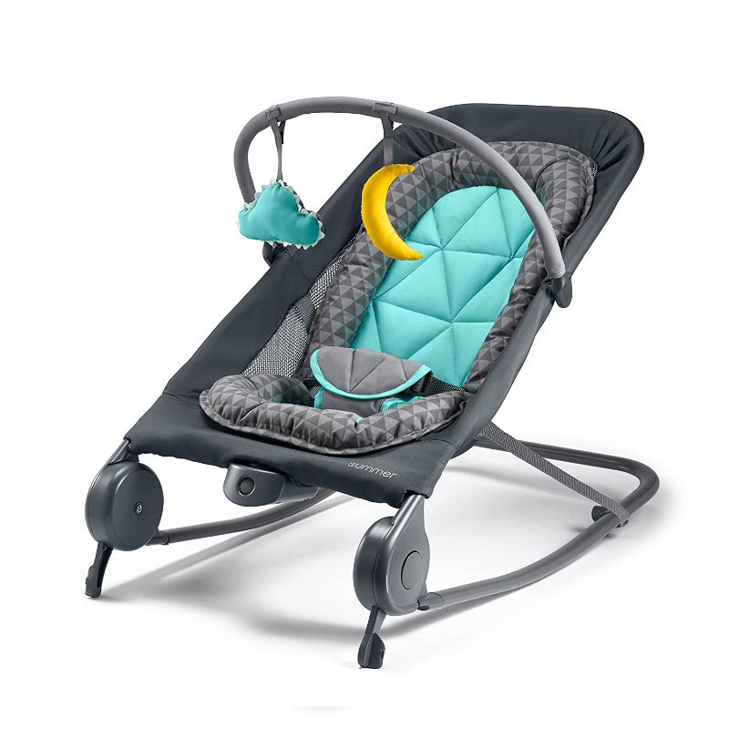 Photo 1 of Summer 2-in-1 Bouncer & Rocker Duo (Gray and Teal) Convenient and Portable Rocker and Bouncer for Babies Includes Soft Toys and Soothing Vibrations
