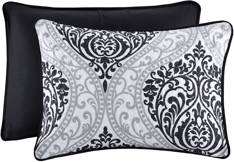 Photo 4 of Comfort Spaces Coco 3 Piece Quilt Coverlet Bedspread Ultra Soft Printed Damask Pattern Hypoallergenic Bedding Set, Full/Queen, Black
