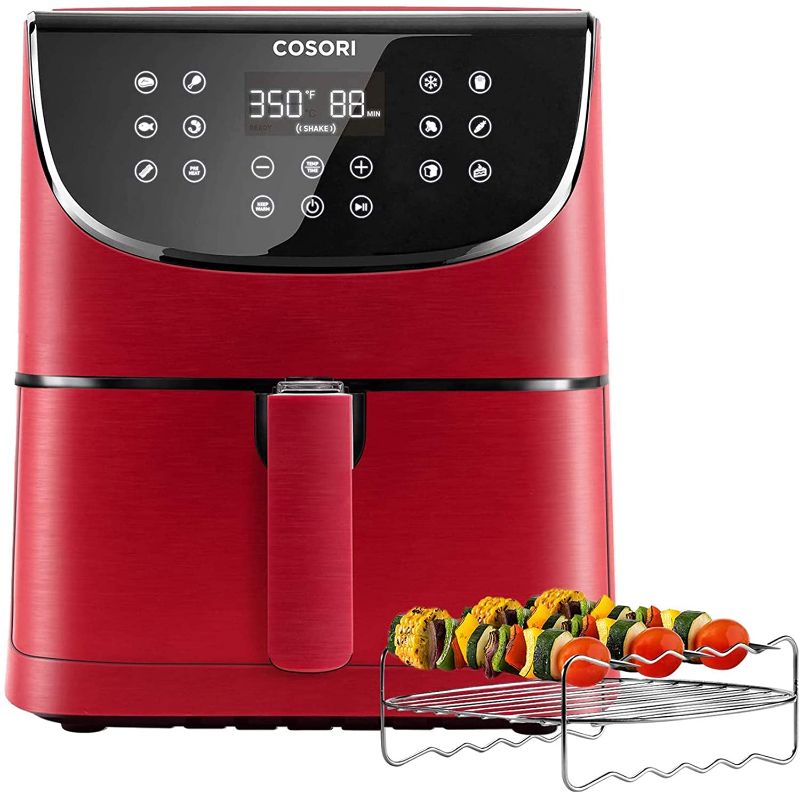 Photo 4 of COSORI Air Fryer(100 Recipes, Rack & 4 Skewers) Oilless Oven Cooker 13 Functions, Preheat & Shake Reminder, LED Touch Screen, 3.7 QT, burgundy red (Some accessories are missing as well as instruction books)
