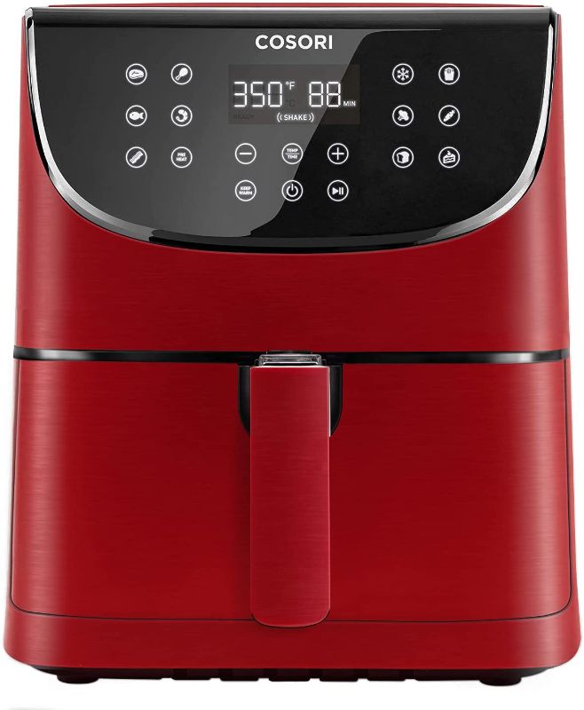 Photo 1 of COSORI Air Fryer(100 Recipes, Rack & 4 Skewers) Oilless Oven Cooker 13 Functions, Preheat & Shake Reminder, LED Touch Screen, 3.7 QT, burgundy red (Some accessories are missing as well as instruction books)
