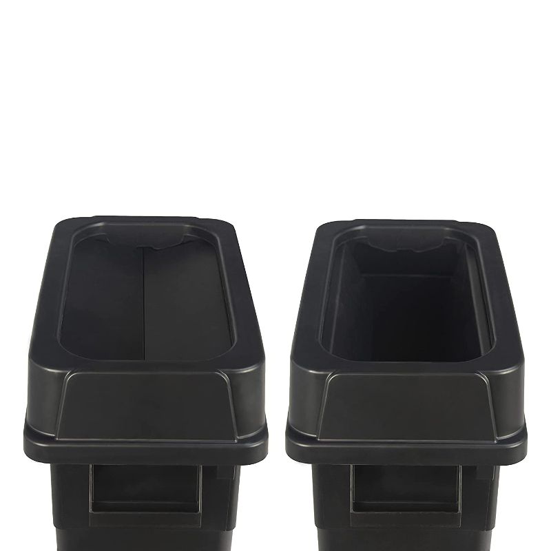 Photo 2 of AmazonCommercial 23 Gallon Double Flip Lid for Slim Trash Can, Black, 2-Pack
