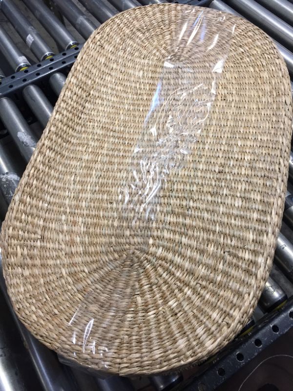 Photo 3 of Bebe Bask Premium Baby Changing Basket - Organic Seagrass Moses Basket - Luxury Leaf Liner - Thick, Soft & Waterproof Bamboo Pad - Vegan Leather Baby Changing Mat - Trendy Changing Table Topper--Rip in the basket 
