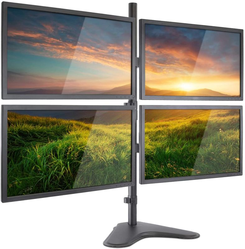 Photo 3 of Mount-It! Quad Monitor Stand | Height Adjustable Free Standing 4 Screen Mount | Fits Monitors up to 32 Inches | Black, Steel | MI-2784
