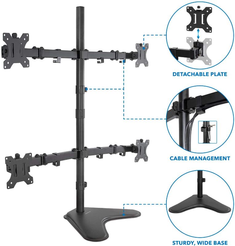 Photo 2 of Mount-It! Quad Monitor Stand | Height Adjustable Free Standing 4 Screen Mount | Fits Monitors up to 32 Inches | Black, Steel | MI-2784
