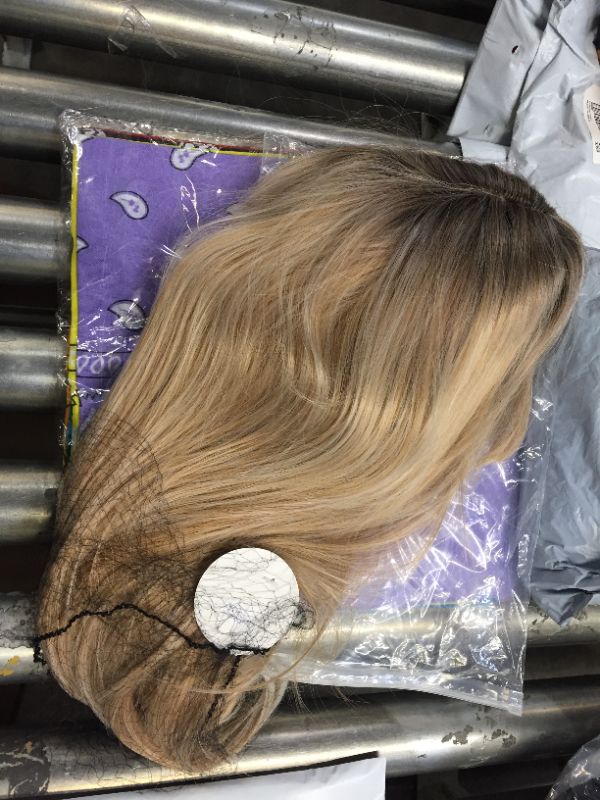 Photo 2 of Ombre Wig Brown To Ash Blonde High Density Heat Resistant Synthetic Hair Weave Full Wigs For Women Halloween Wigs Cosplay Wigs(Ombre Blonde)