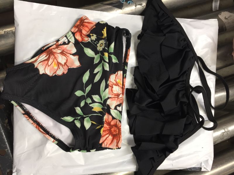 Photo 1 of Bikini Two Piece Set with Black top and floral design bottoms size XS