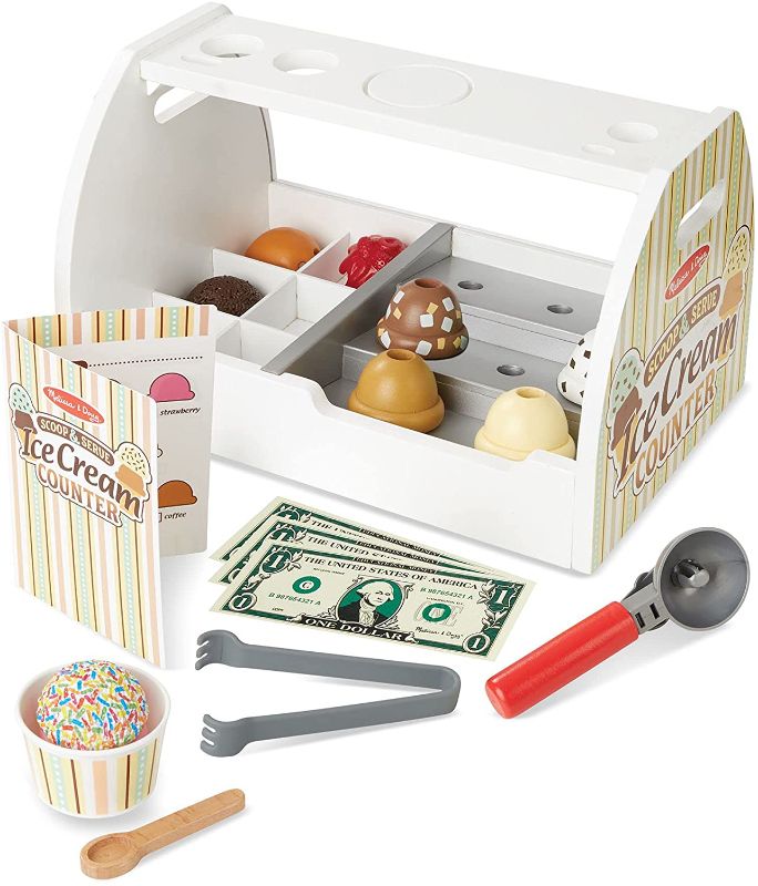 Photo 2 of Melissa & Doug Wooden Scoop and Serve Ice Cream Counter (28 pcs) - Play Food and Accessories
