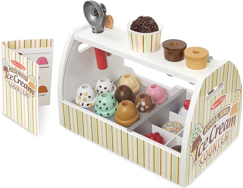 Photo 1 of Melissa & Doug Wooden Scoop and Serve Ice Cream Counter (28 pcs) - Play Food and Accessories
