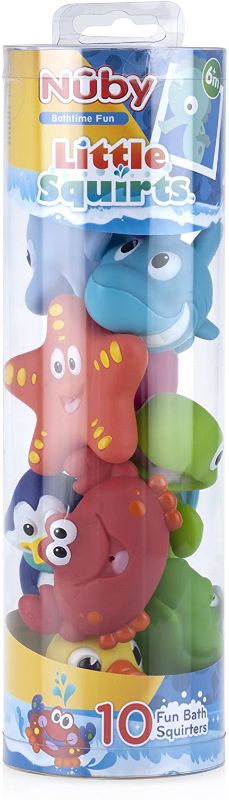 Photo 2 of Nuby 10 Count (Pack of 1) Little Squirts Fun Bath Toys, Assorted Characters
