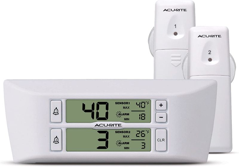 Photo 1 of AcuRite Digital Wireless Fridge and Freezer Thermometer with Alarm and Max/Min Temperature for Home and Restaurants (00986M), 0.6, White
